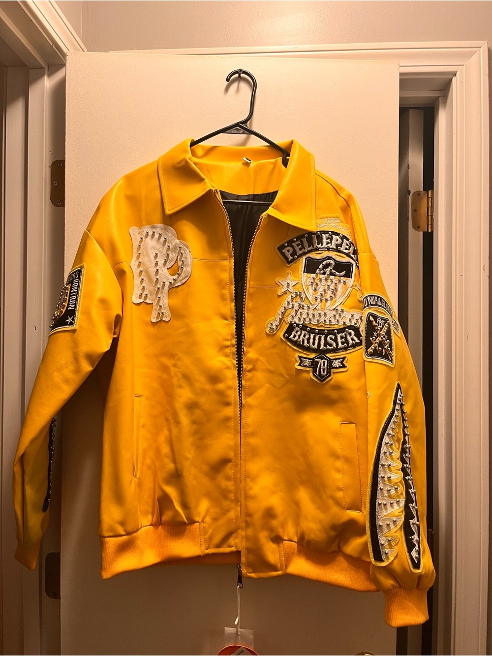 Yellow Embellished Bomber Jacket with Patchwork - Men